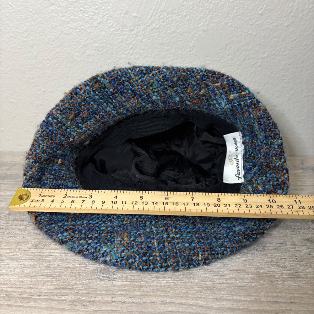 Favorite Modell Vintage Wool Tweed Bucket Hat Navy Blue Multi Color Cloche - Picture 4 of 5
